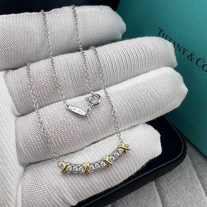 Tiffany 蒂芙尼 拼色交叉微笑項鍊