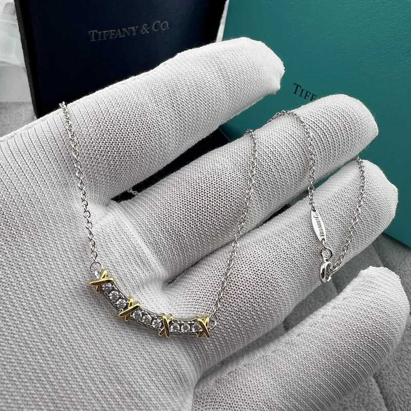 Tiffany 蒂芙尼 拼色交叉微笑項鍊