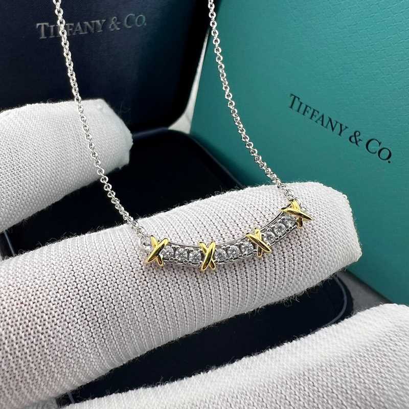 Tiffany 蒂芙尼 拼色交叉微笑項鍊
