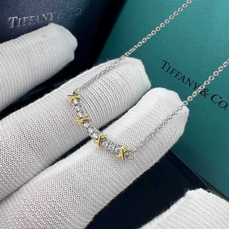 Tiffany 蒂芙尼 拼色交叉微笑項鍊