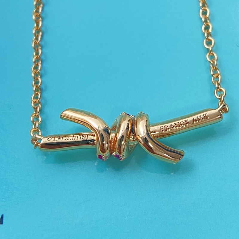 蒂芙尼項鍊 新品迷你半鑽扭繩紐結(jié)項鍊