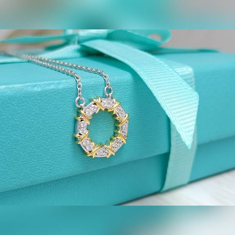 蒂芙尼花環(huán)鑲鑽項鍊 材質(zhì)：s925銀 鍊長45CM