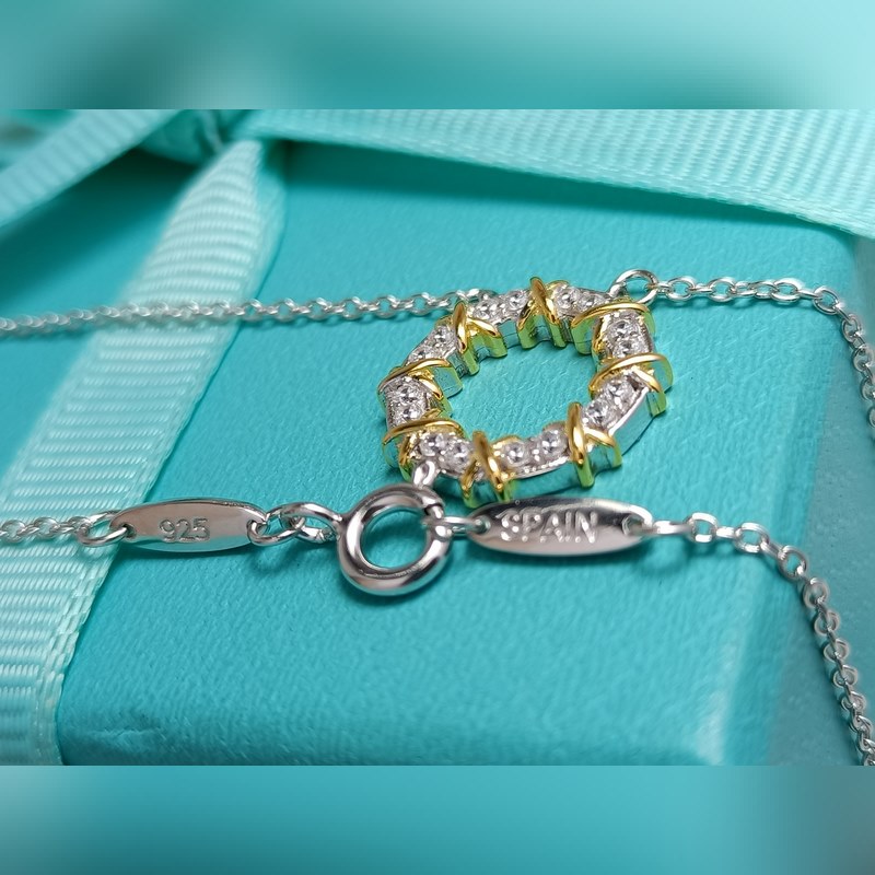 蒂芙尼花環(huán)鑲鑽項鍊 材質(zhì)：s925銀 鍊長45CM