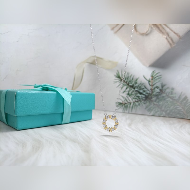 蒂芙尼花環(huán)鑲鑽項鍊 材質(zhì)：s925銀 鍊長45CM