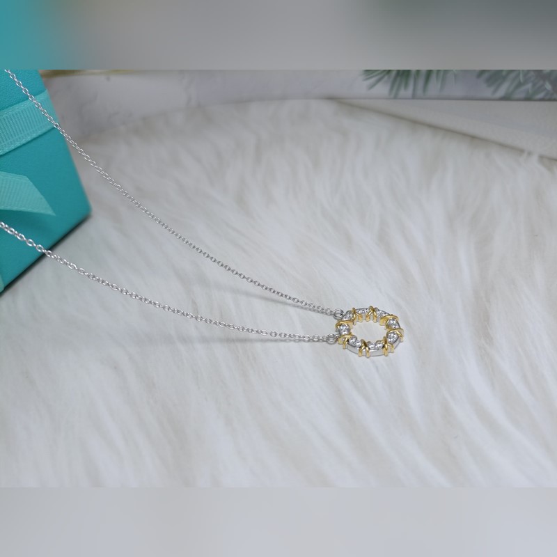 蒂芙尼花環(huán)鑲鑽項鍊 材質(zhì)：s925銀 鍊長45CM