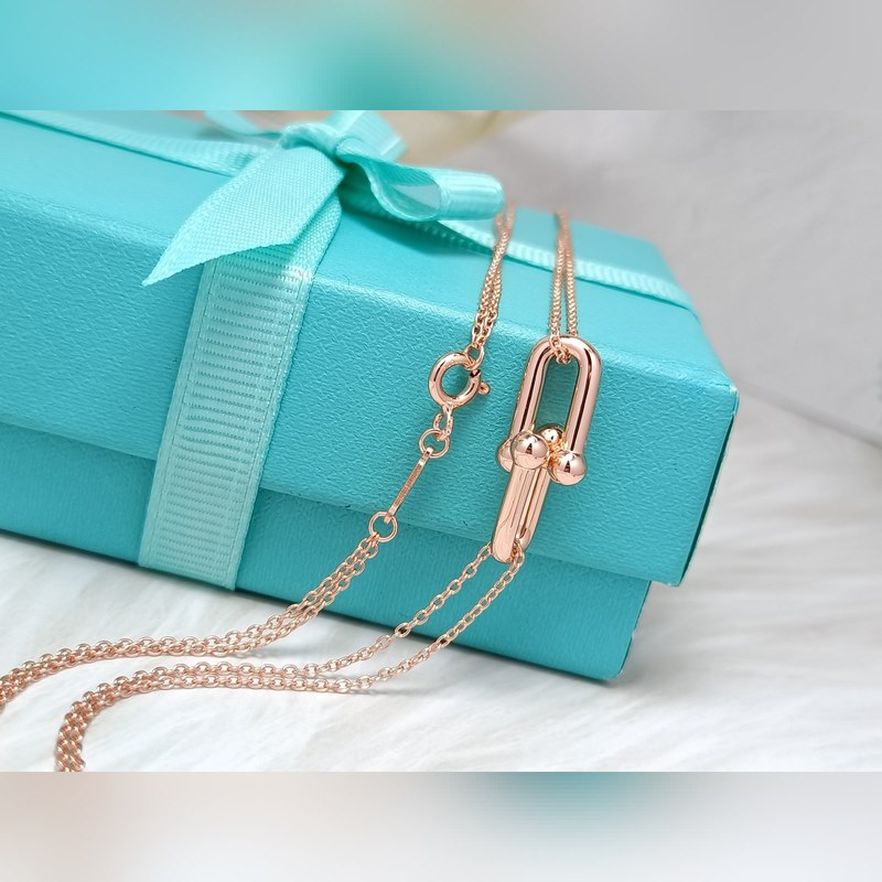 新款蒂芙尼 光面馬蹄項鍊 材質：s925銀 顔色：玫瑰金 ，白金 鍊長45CM