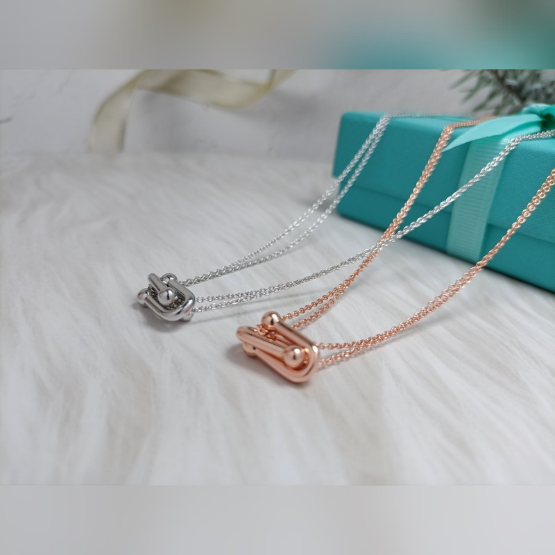 新款蒂芙尼 光面馬蹄項鍊 材質：s925銀 顔色：玫瑰金 ，白金 鍊長45CM