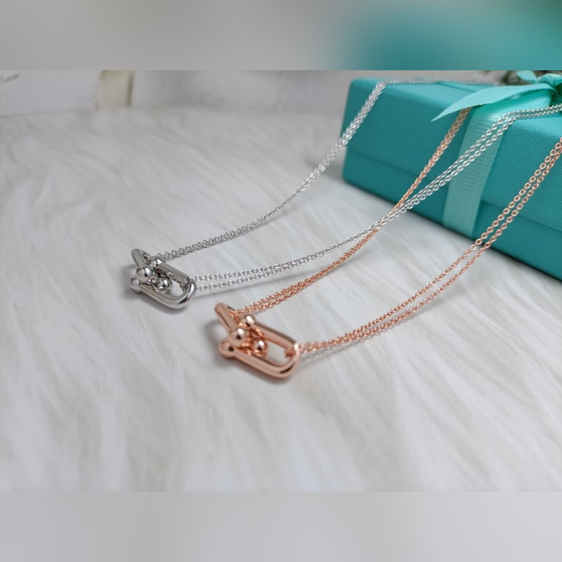 新款蒂芙尼 光面馬蹄項鍊 材質：s925銀 顔色：玫瑰金 ，白金 鍊長45CM