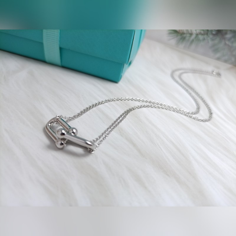 新款蒂芙尼 光面馬蹄項鍊 材質：s925銀 顔色：玫瑰金 ，白金 鍊長45CM