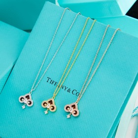 蒂芙尼 Tiffany 紅瑪瑙滿鑽鑰匙頭項鍊 白金色 玫瑰金色 黃金色 長度：4
