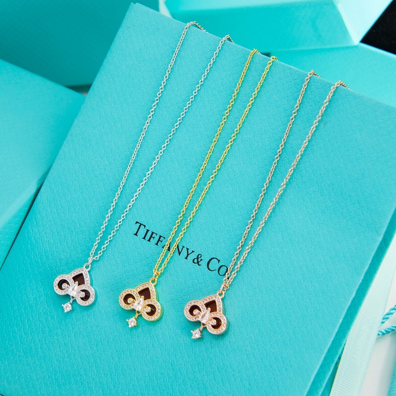 蒂芙尼 Tiffany 紅瑪瑙滿鑽鑰匙頭項鍊 白金色 玫瑰金色 黃金色 長度：4