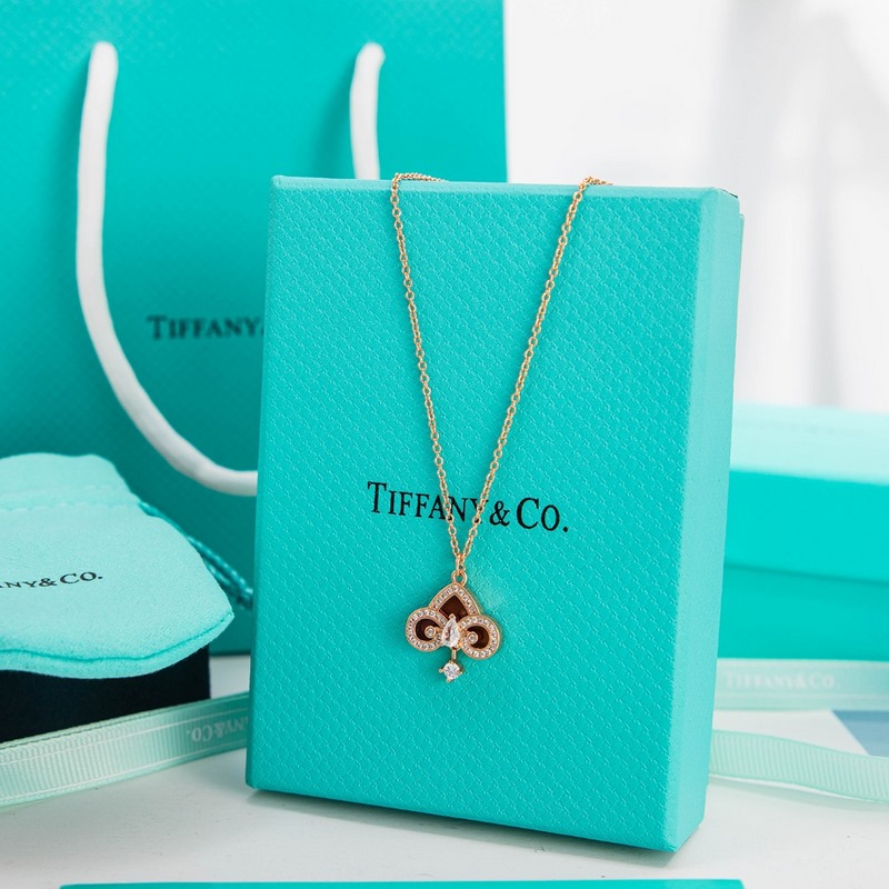 蒂芙尼 Tiffany 紅瑪瑙滿鑽鑰匙頭項鍊 白金色 玫瑰金色 黃金色 長度：4