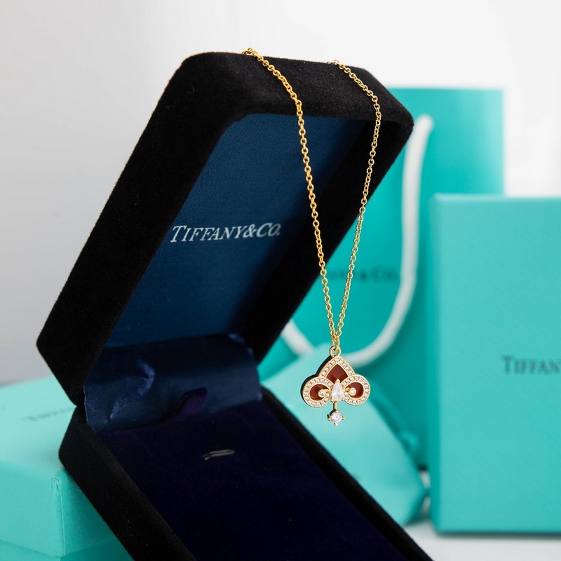蒂芙尼 Tiffany 紅瑪瑙滿鑽鑰匙頭項鍊 白金色 玫瑰金色 黃金色 長度：4