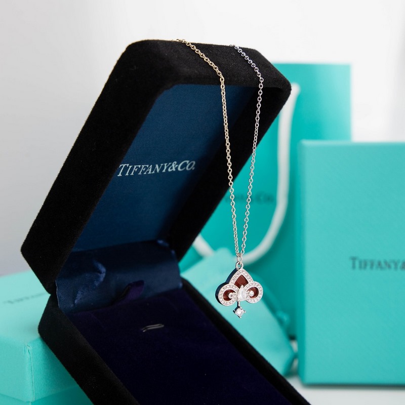 蒂芙尼 Tiffany 紅瑪瑙滿鑽鑰匙頭項鍊 白金色 玫瑰金色 黃金色 長度：4
