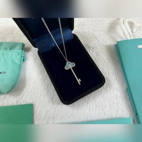 蒂芙尼 Tiffany 鳶尾花綠松石鑰匙項鍊 長度：40+5CM 50+5CM