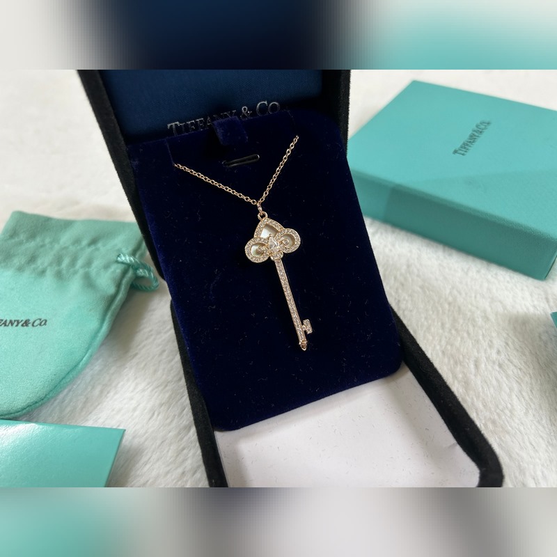 蒂芙尼 Tiffany 鳶尾花白貝鑰匙項鍊 長度：40+5CM 50+5CM