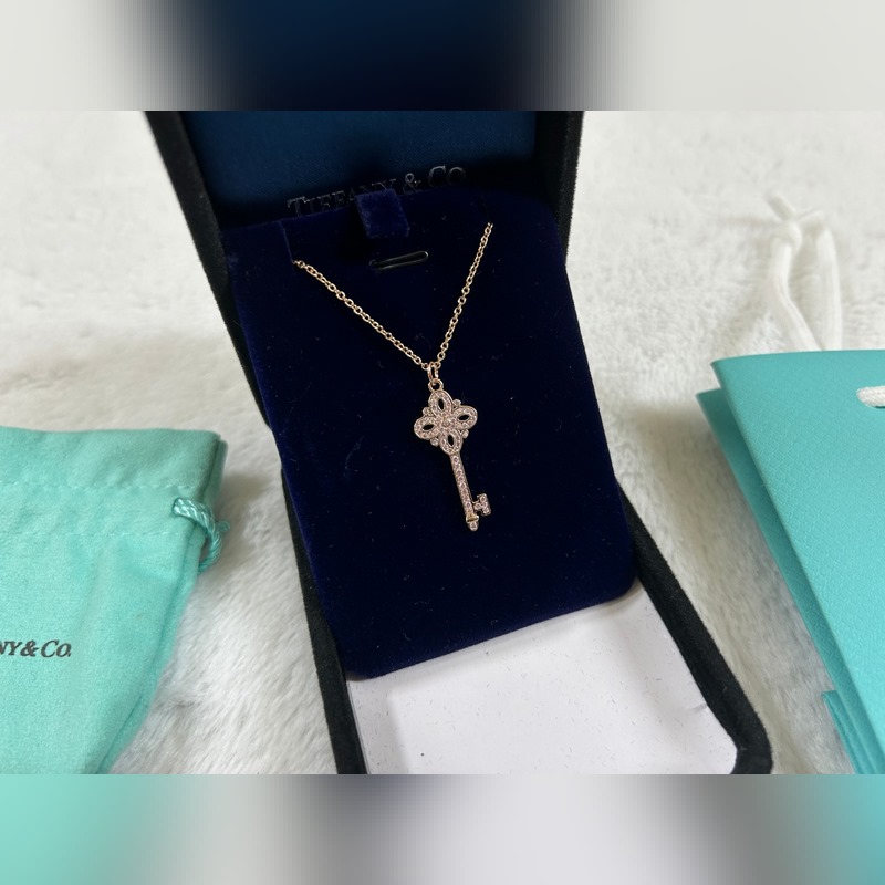 蒂芙尼 Tiffany 小號鑰匙粉鑽項鍊 黃金色 玫瑰金色 銀色 長度：40+5