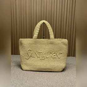 Y家 草編托特購物袋 純收工編織字母logo 空間容量超大 設計簡約大氣 內設有