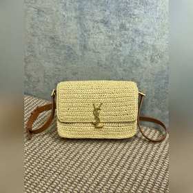 YSL聖羅蘭MONOGRAM 夏日拉菲草 質感超好可斜挎 單肩 肩帶可調節長短