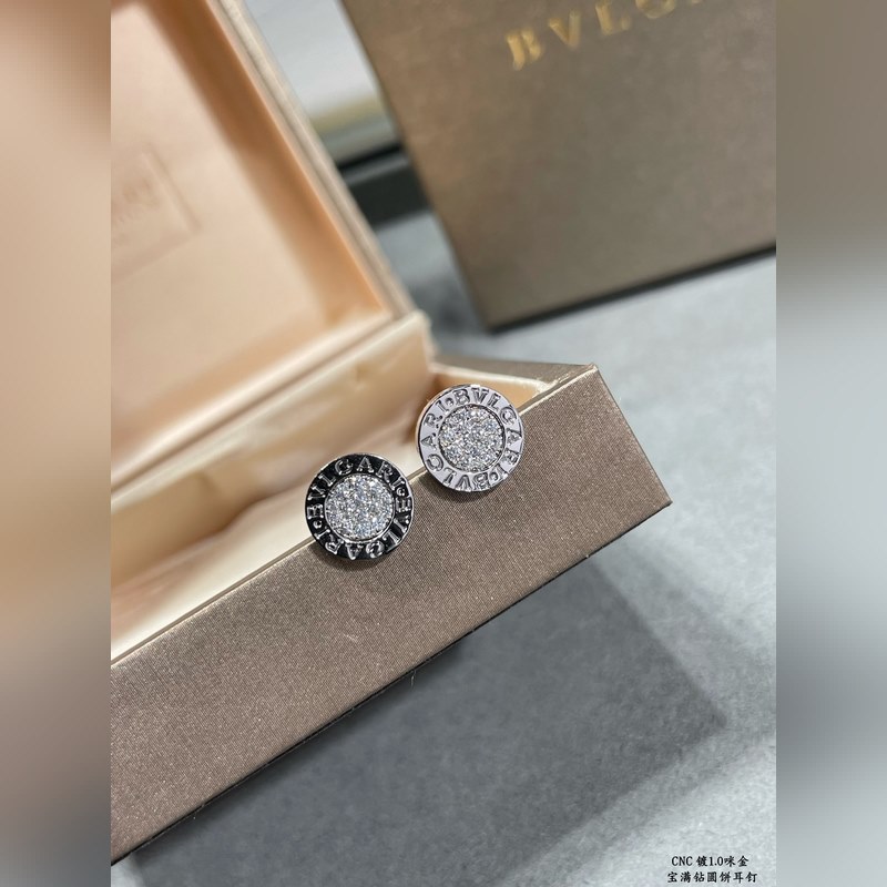 [原單對版] (配全套包裝) 寶格麗高級滿鑽圓餅耳釘 原版飛碟耳塞 高端定制