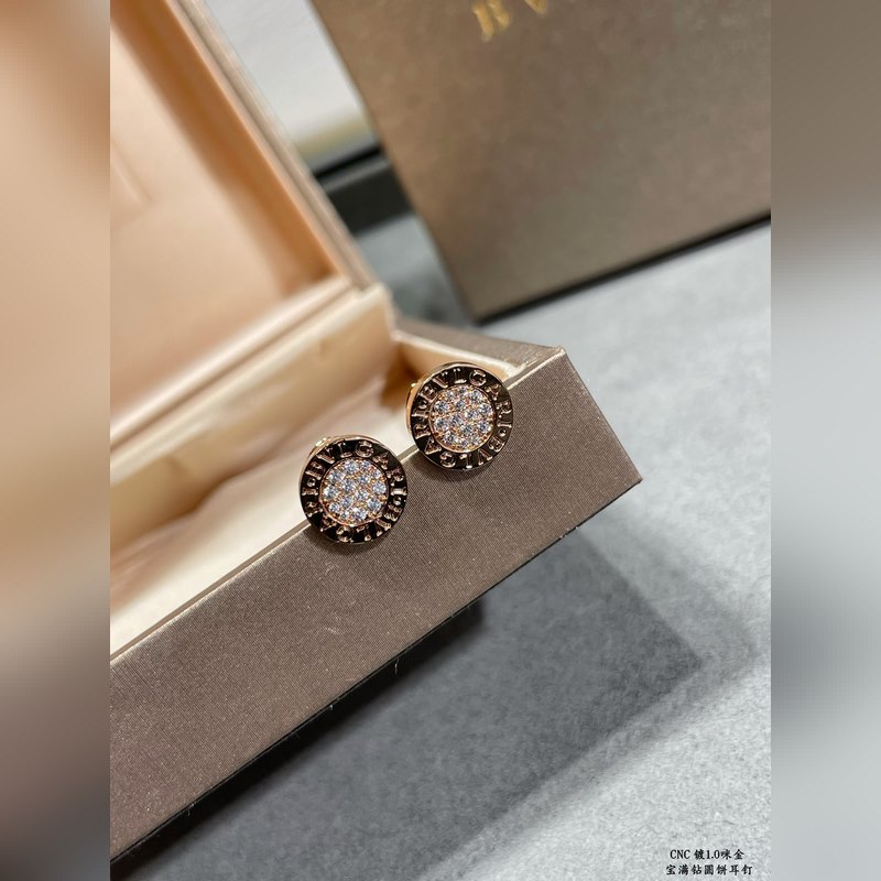 [原單對版] (配全套包裝) 寶格麗高級滿鑽圓餅耳釘 原版飛碟耳塞 高端定制