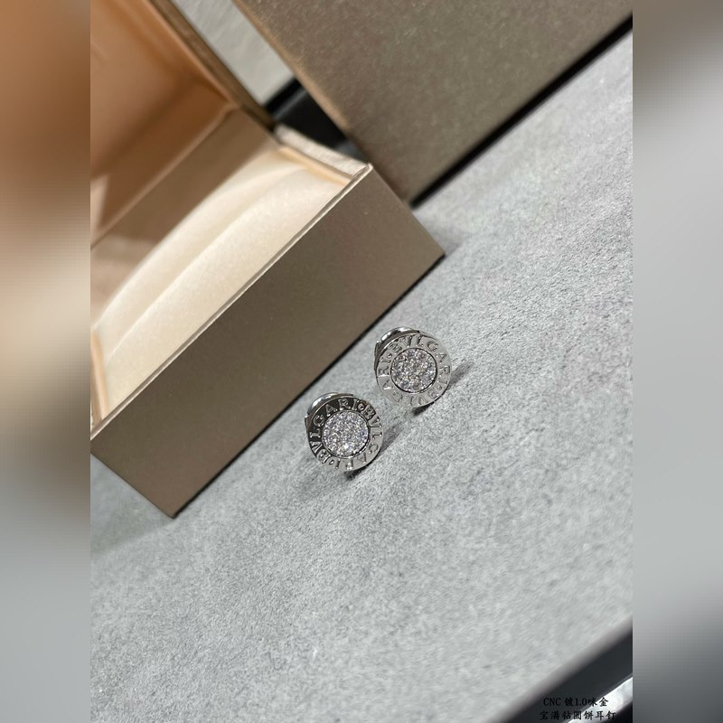 [原單對版] (配全套包裝) 寶格麗高級滿鑽圓餅耳釘 原版飛碟耳塞 高端定制