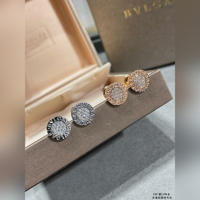 [原單對版] (配全套包裝) 寶格麗高級滿鑽圓餅耳釘 原版飛碟耳塞 高端定制