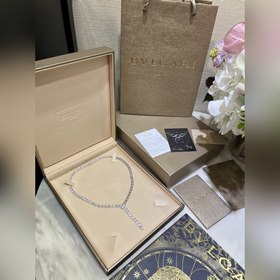 [原單對版](配全套包裝) Bvlgari寶格麗白金色窄版滿鑽靈蛇項鍊 晚宴女