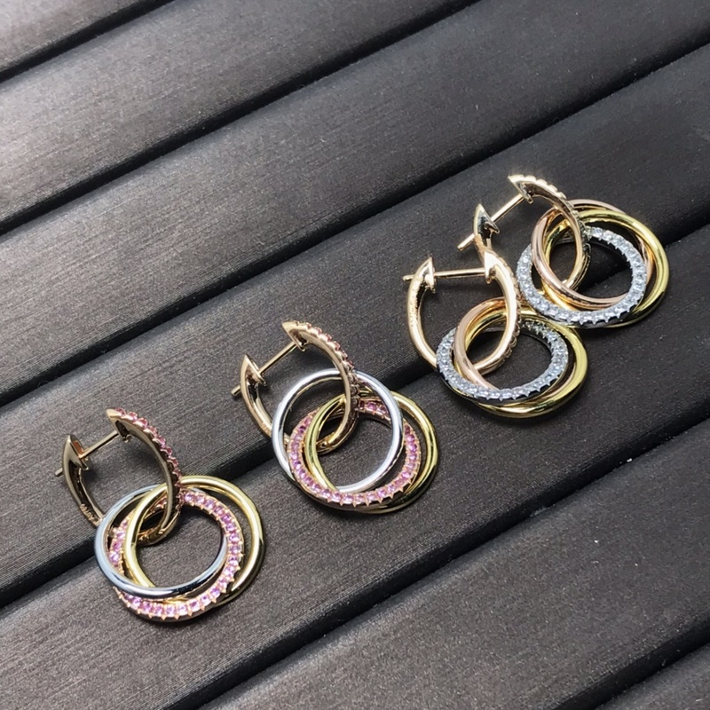 卡地亞 Cartier耳環 白鑽 粉鑽 新品三環鑲鑽耳吊