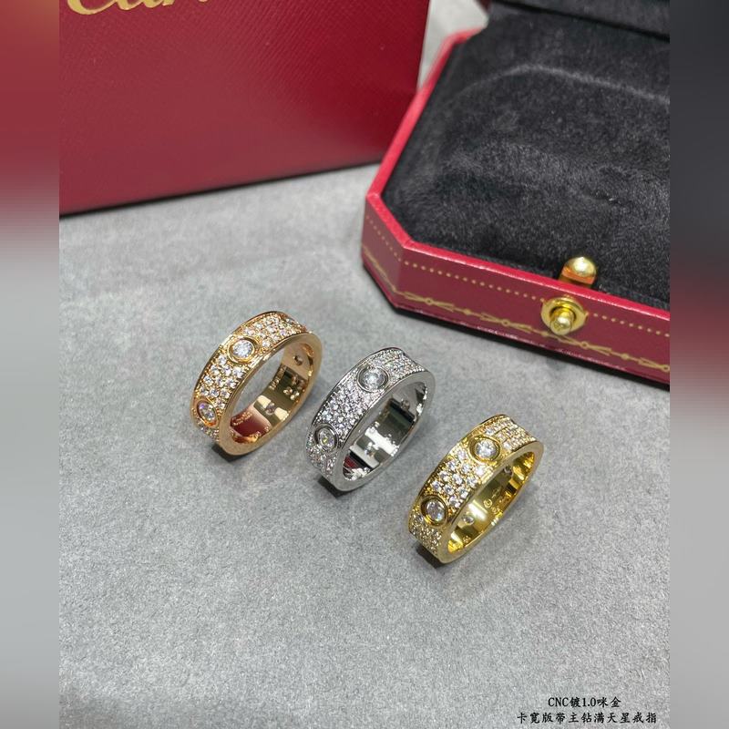 [原單對版] (配全套包裝) 卡地亞 Cartier寬版帶主鑽CNC滿天星戒指