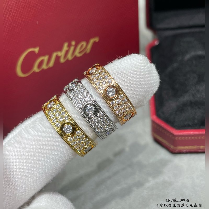 [原單對版] (配全套包裝) 卡地亞 Cartier寬版帶主鑽CNC滿天星戒指
