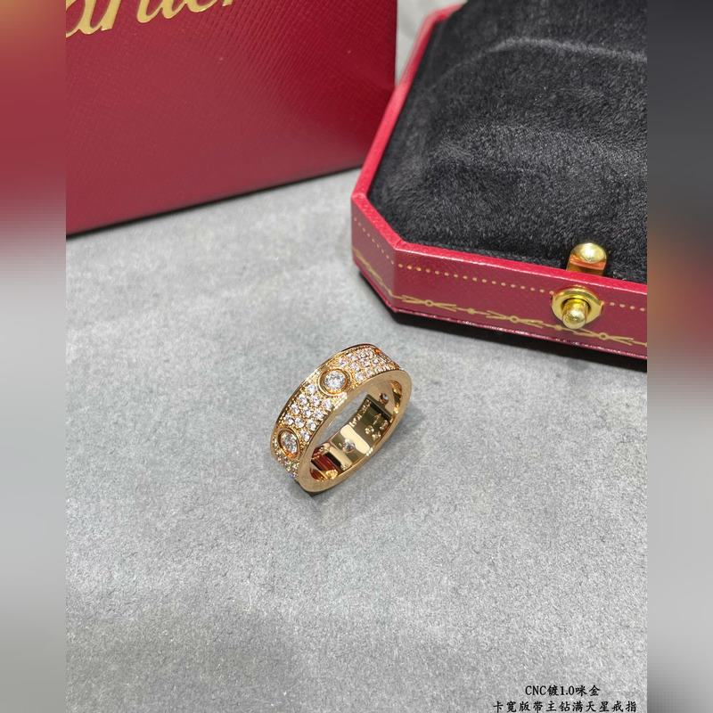 [原單對版] (配全套包裝) 卡地亞 Cartier寬版帶主鑽CNC滿天星戒指