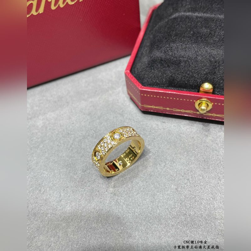 [原單對版] (配全套包裝) 卡地亞 Cartier寬版帶主鑽CNC滿天星戒指