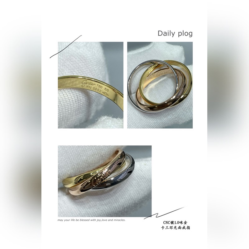 [原單對(duì)版] (配全套包裝) 卡地亞 Cartier三環(huán)無(wú)鑽戒指 人手一枚 環(huán)