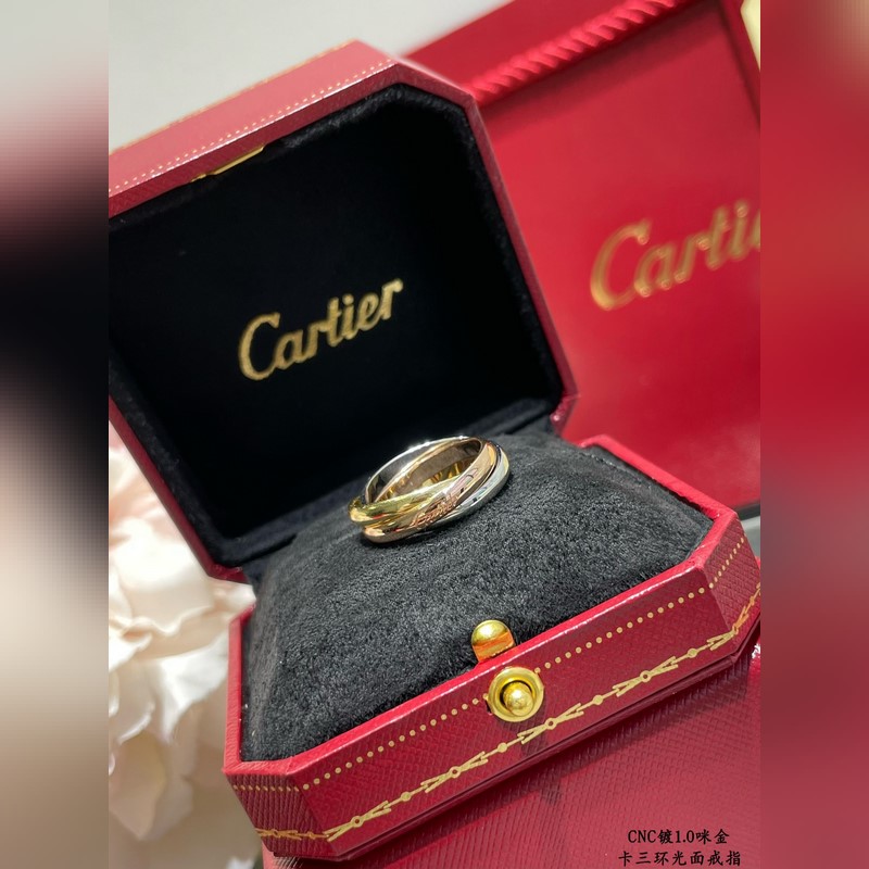 [原單對(duì)版] (配全套包裝) 卡地亞 Cartier三環(huán)無(wú)鑽戒指 人手一枚 環(huán)