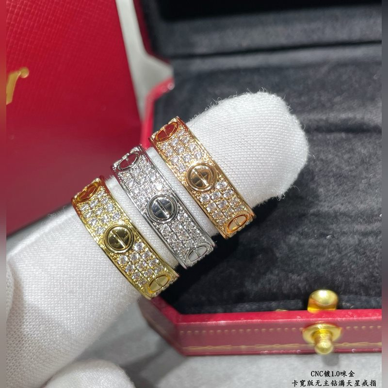 [原單對版] (配全套包裝) 卡地亞 Cartier寬版無主鑽CNC滿天星戒指