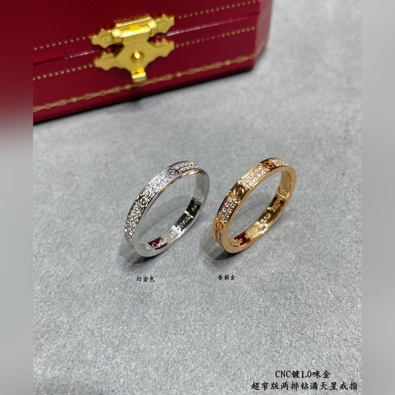 [原單對版] (配全套包裝) 卡地亞 CartierCNC窄版兩排鑽滿天星戒指