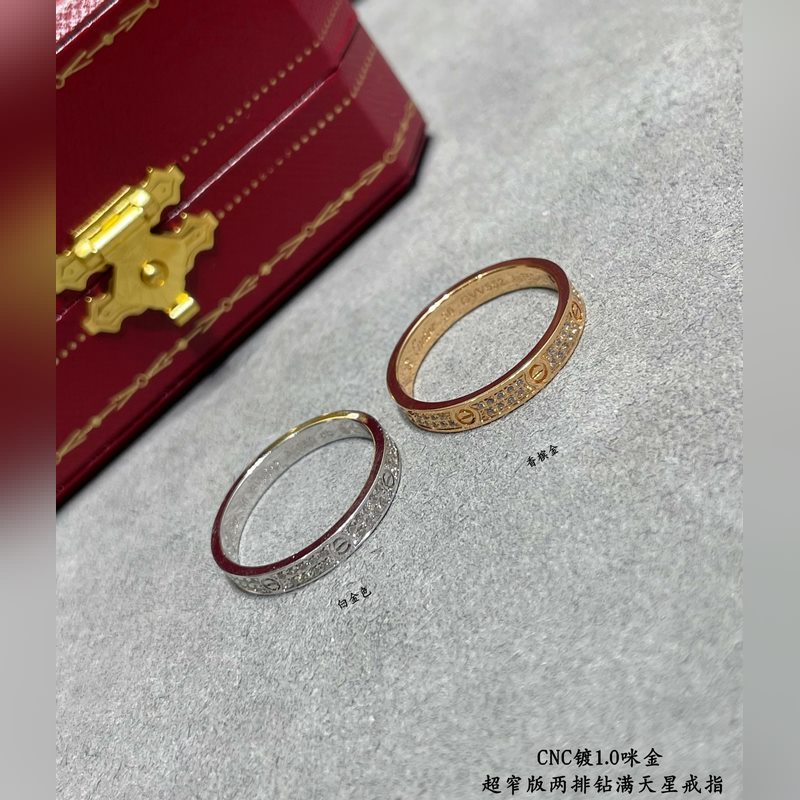 [原單對版] (配全套包裝) 卡地亞 CartierCNC窄版兩排鑽滿天星戒指