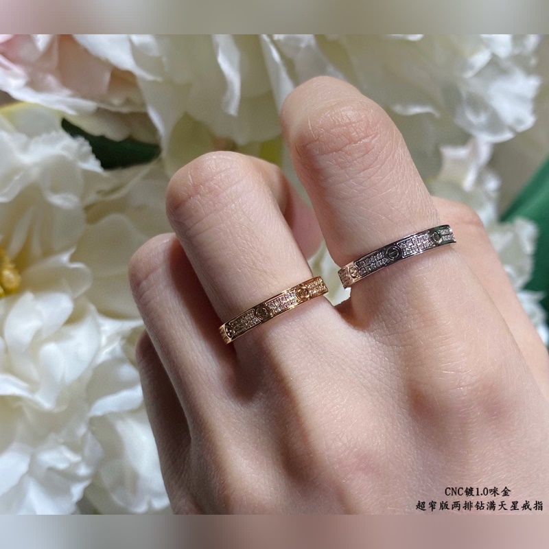 [原單對版] (配全套包裝) 卡地亞 CartierCNC窄版兩排鑽滿天星戒指