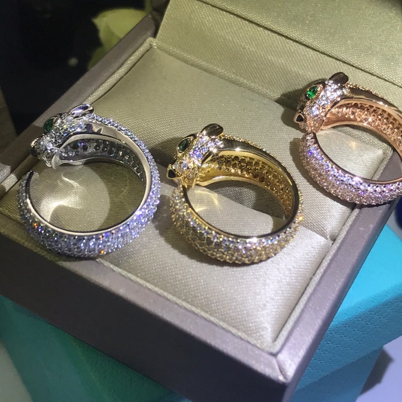 卡地亞 Cartier戒指 滿鑽豹頭情侶戒指 精工複刻高品質 高清logo 顔色