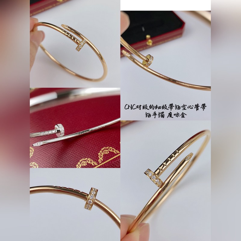 [原單對版] (配全套包裝) 卡地亞 Cartier細版帶鑽空心管釘子手鐲，三