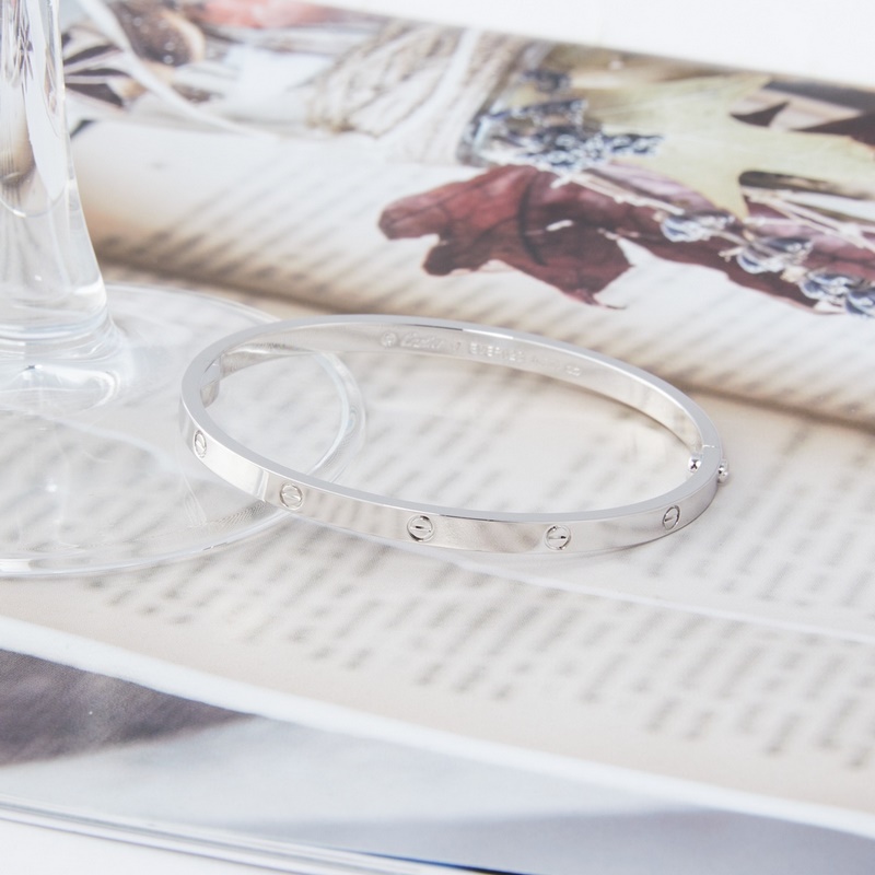 卡地亞 Cartier窄版無鑽手鐲 白金色[V金版本] 圈口[16 17 18