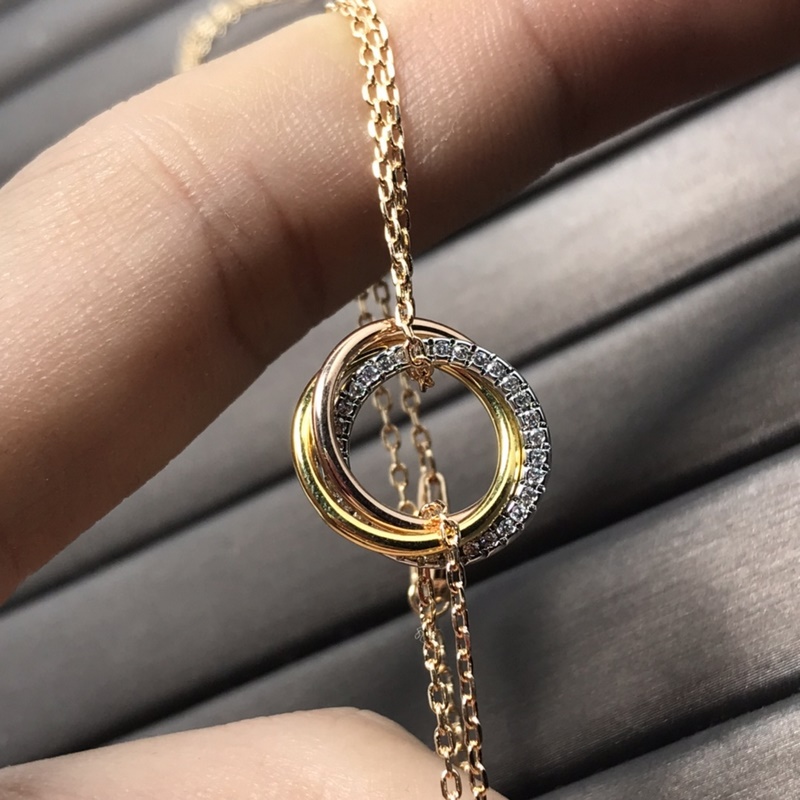 卡地亞 Cartier手鍊 新品三環三色手鍊 白鑽 粉鑽