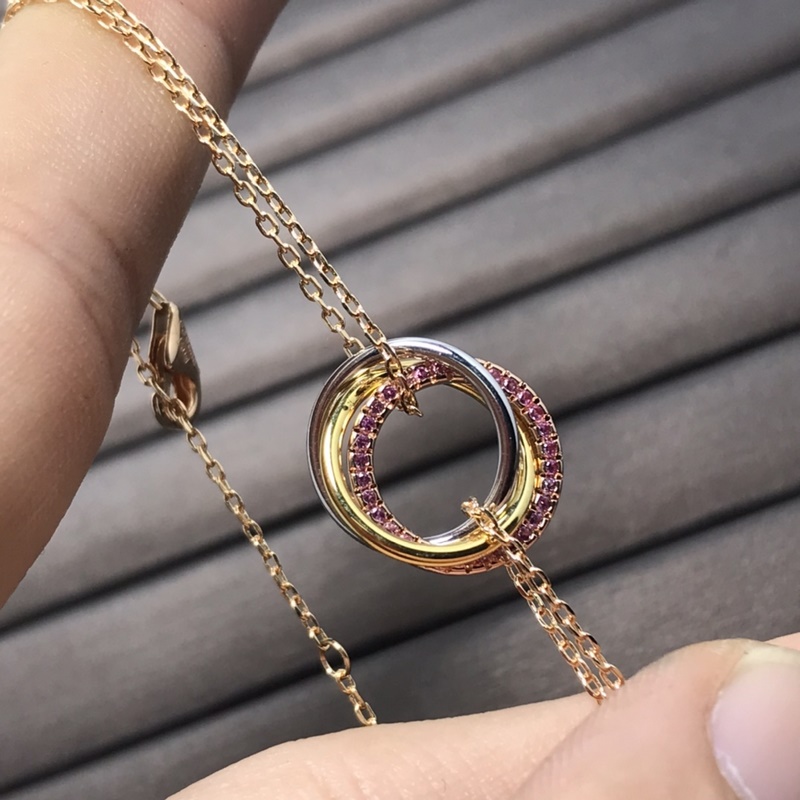 卡地亞 Cartier手鍊 新品三環三色手鍊 白鑽 粉鑽