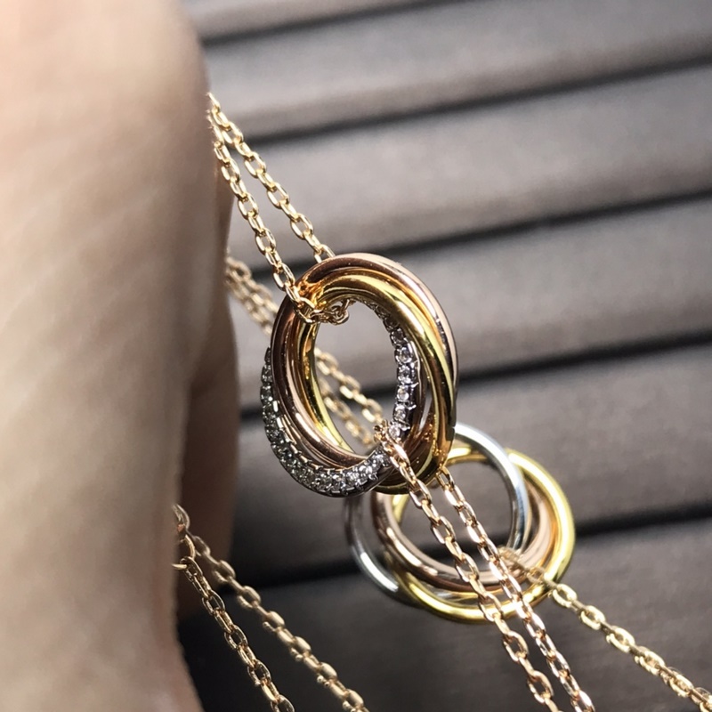 卡地亞 Cartier手鍊 新品三環三色手鍊 白鑽 粉鑽