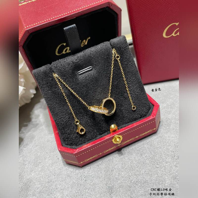 [原單對版] (配全套包裝) 卡地亞 Cartier經典雙環帶鑽項鍊