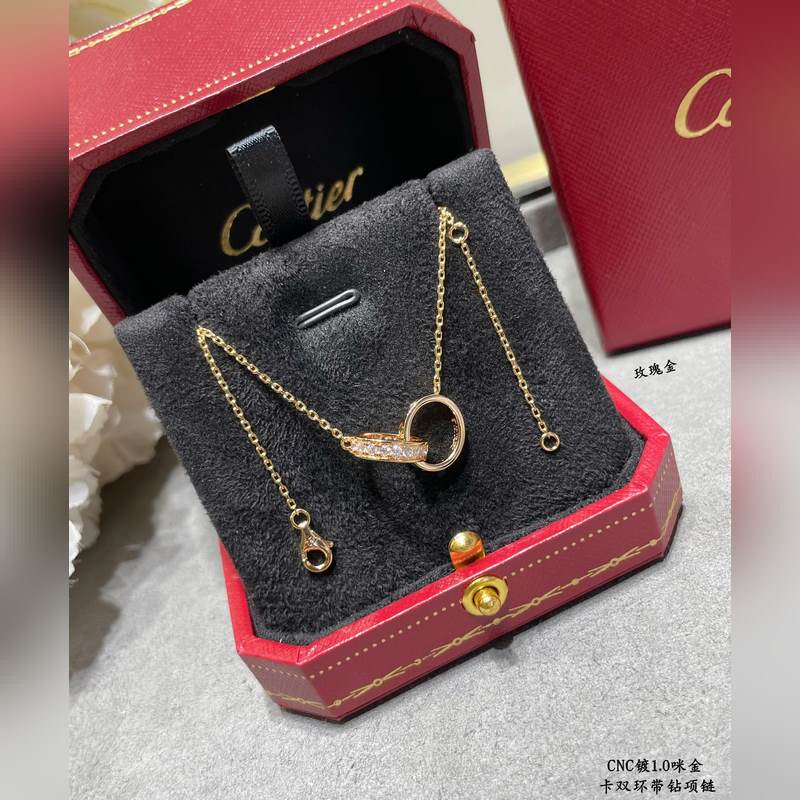 [原單對版] (配全套包裝) 卡地亞 Cartier經典雙環帶鑽項鍊