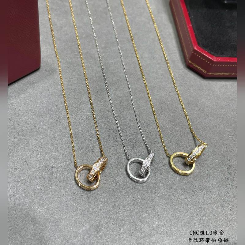 [原單對版] (配全套包裝) 卡地亞 Cartier經典雙環帶鑽項鍊