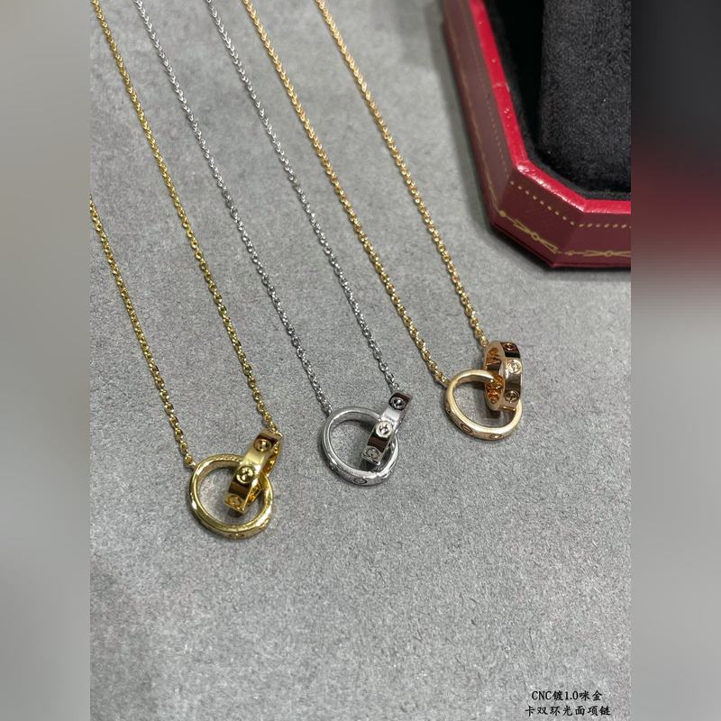 [原單對版] (配全套包裝) 卡地亞 Cartier經典CNC雙環光面項鍊