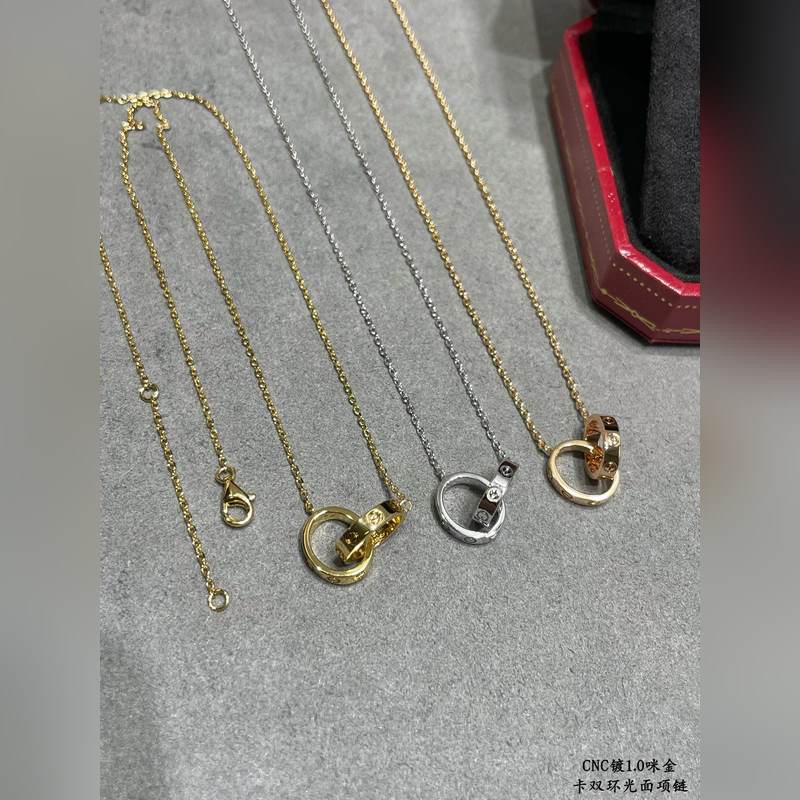 [原單對版] (配全套包裝) 卡地亞 Cartier經典CNC雙環光面項鍊